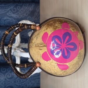 Coconut Shell Small Pink Purple Painted Turtle Purse